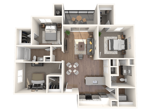 C1 Two Bedroom Floor Plan at Zaterra Luxury Apartments, P.B. Bell, Chandler, Arizona